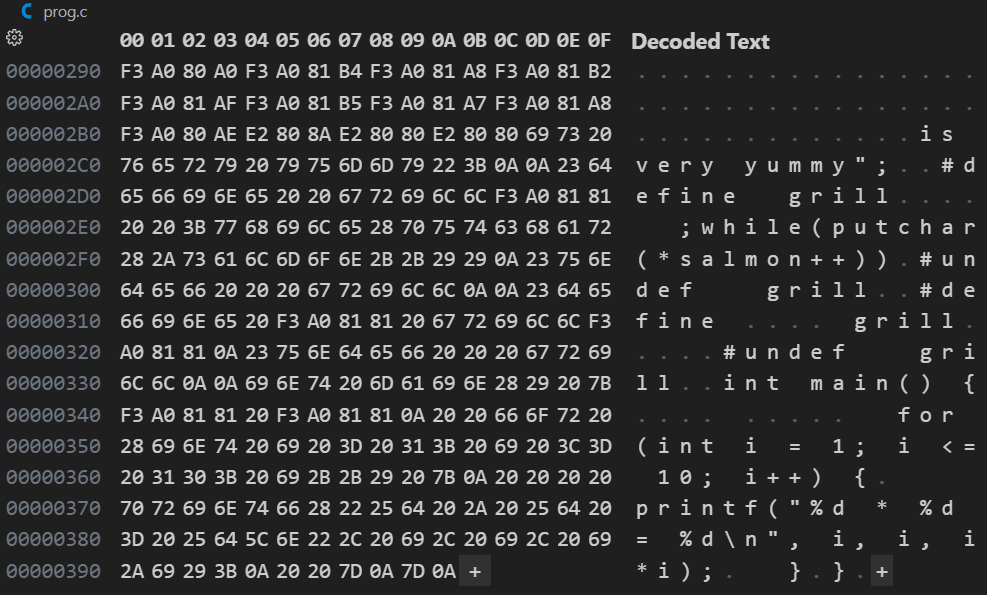 End of source code in hex editor
